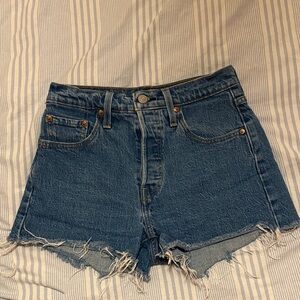 Levi's Blue Frayed Jean Shorts